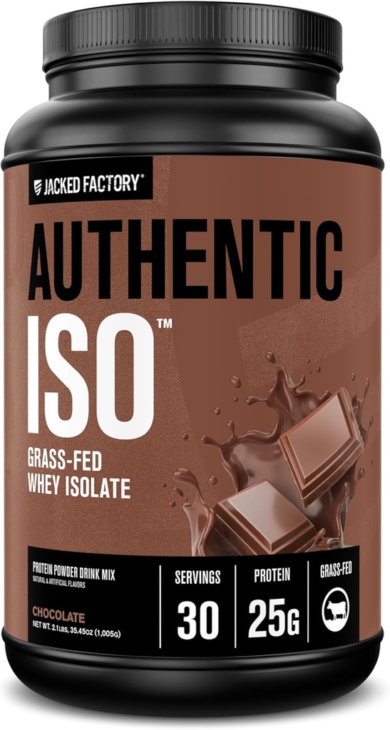 Fábrica Jacked Authentic ISO Grass Fed Whey Protein Isolate Powder - Low Carb, Non-GMO Muscle Building Protein w / No Fillers, Post Workout Recovery, Chocolate