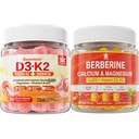 Vitamina libre de azúcar D3 K2 Gummies con calcio, citrato de magnesio, vitamina C + suplemento de bereberina Gummies, con bereberina litomal " Berberina HCI, calcio, magnesio