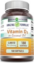 Fórmulas asombrosas Vitamina D3 con suplemento de aceite de coco Silencio 5000 UI Per Serving TEN 180 Softgels TEN NO-GMO TENIDO Gluten Free TEN Made in USA