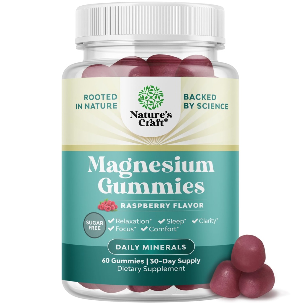 Gafas de Magnesio para Adultos - Relajando Magnesium Citrate Gummies con Mag Elemental - Sleep Aid Soft Chews Raspberry Flavored - Body & Mind Relaxation - 60 Cuenta