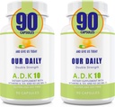 Nuestros Vites diarios ADK 10 doble fuerza (10.000 iu) vitaminas A1, D3 & K2 (como MK7) - Fisiciana bonificación & soporte del sistema inmunológico - Gluten libre, no GMO - 180 cápsulas vegetarianas