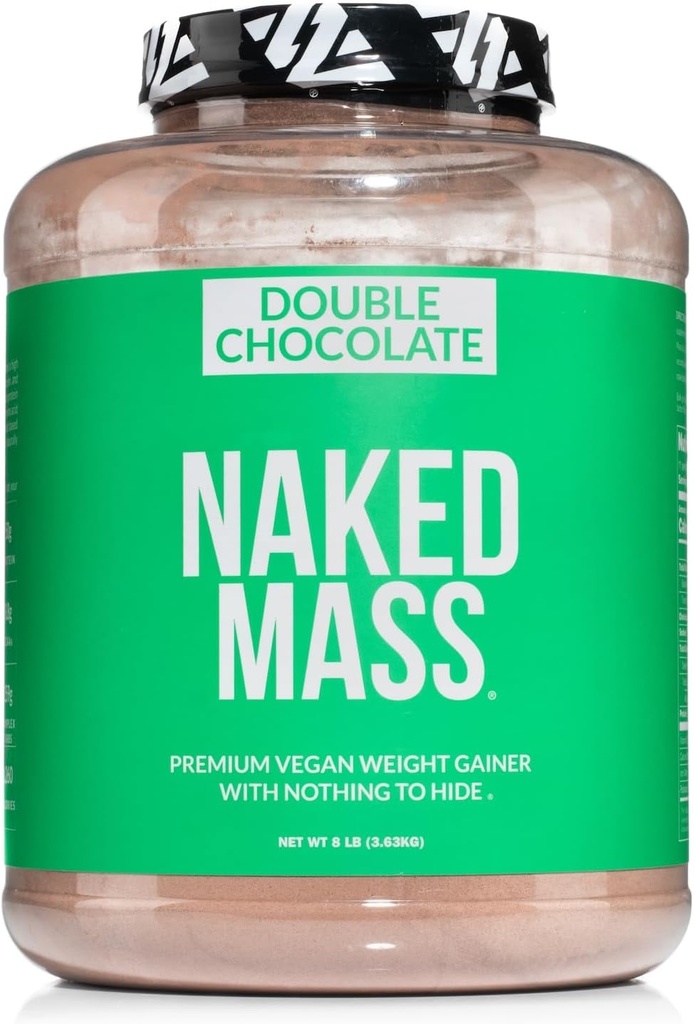 NAKED Vegan Mass - Double Chocolate Weight Gainer - 1.260 Calories, 50G Protein, Nada Artificial, All Natural Chocolate Protein Powder, Non-GMO, Soy & Gluten Gratis - 8LB Bulk - 11 Servings