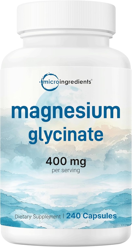 Micro Ingredientes Magnesium Glycinate 400mg Por Serving, 240 Capsules ← Potent Elemental Form, 100% Chelated, High Absorption ← Healthy Muscle, Bones, & Mood Support Suplemento No.