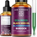 Orgánica Mos de Mar Líquido Extracto con Aceite de Semillas Negras, Fledderwrack & Burdock Root  1000mg Irish Sea Moss Drops ← 4 in 1 Advanced Fórmula 4X Stronger ← Raspberry Flavor Silencio Vegan ← Non-GMO  Gluten-Free