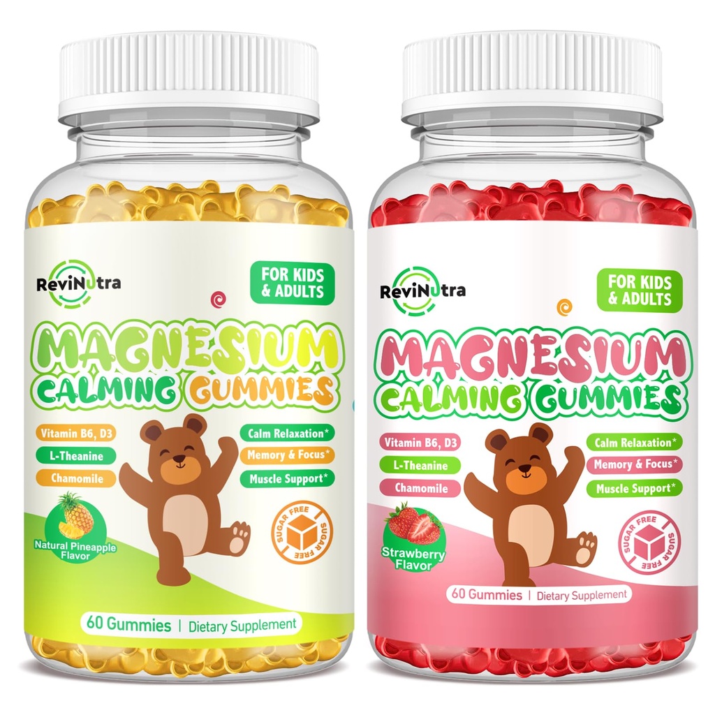 2 paquete Magnesium Gummies para niños &amp; adultos- Magnesium Glycinate Complex
