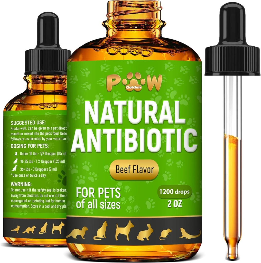 Antibióticos para perros tóxico antibióticos para gatos tóxico Suplemento herbal para la digestión, respiración, orinar para infecciones, tos, alergias ¦ Beef Flavor & Cranberry  durable para todas las mascotas pechos  2 Oz