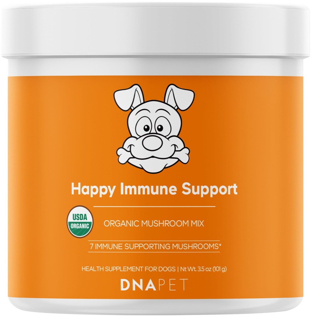 Happy Immunity USDA Certified Organic Mushroom Complex for Dogs, Organic Cordyceps Shiitake Reishi, Vegan Mushroom Blend Powder Canine Suplemento, Advanced Mushroom Mix, Non-GMO, 3.5 oz