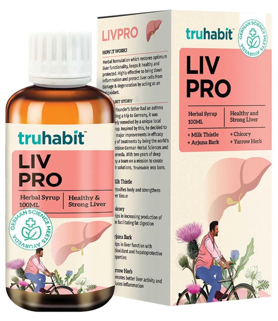 Livpro Liver Detox Syrup with Milk Thistle " Arjuna Bark by Green Cure, Liver Supplement with Milk Thistle Liver Detox Cleanse, Organic Liver Support - German Science with Ayurveda, 3.4 Fl Oz (100ml)