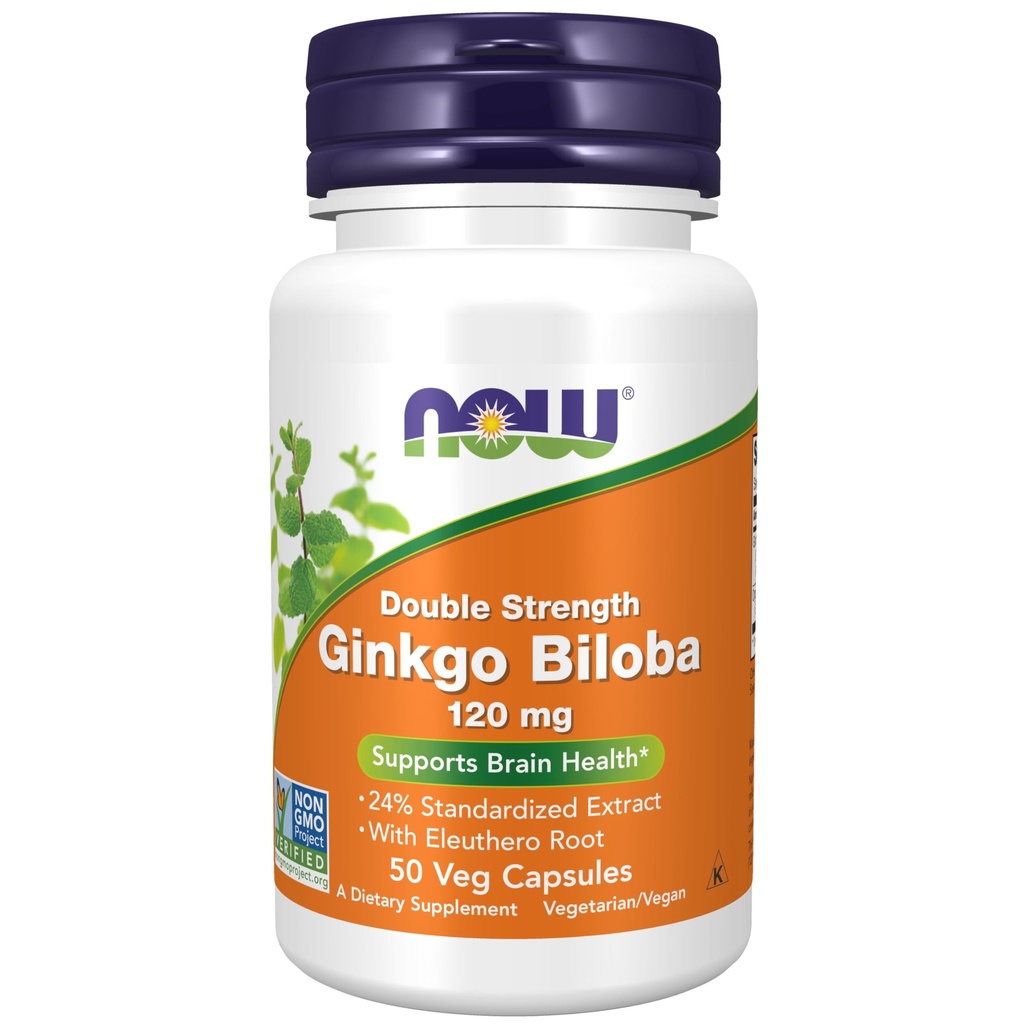 AHORA Suplementos Alimentarios, Ginkgo Biloba 120 mg, Doble Fuerza, Proyecto No OGM Verificado, 50 cápsulas Veg