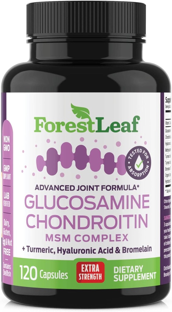 Glucosamine Chondroitin MSM Suplemento Complejo - Triple Fuerza 1200mg Apoyo Conjunto para Hombres Mujer con Turmérico, Ácido Hialurónico y Bromelaina para Flexibilidad Musculo - 120 Caps