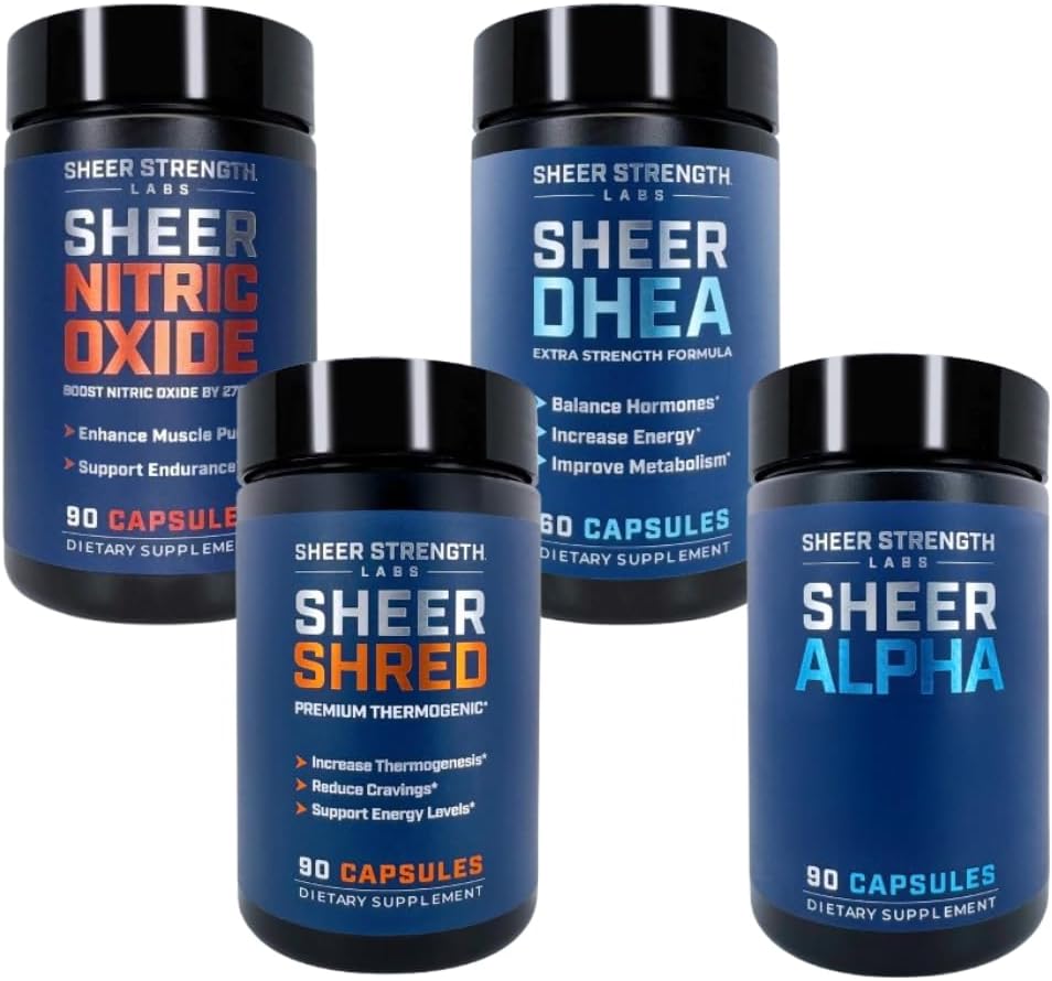 Sheer Ultimate Stack - Suplemento DHEA para hombres DHEA 100mg & Nitric Oxide Suplemento " Sheer Shred " Sheer Alpha