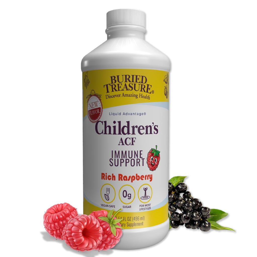 Niños de Tesoro Enterrado ACF - 16oz. 16 Servir con Elderberry, Vitamina C, Zinc, Echinacea para niños Apoyo Inmunitario, 0 Azúcar