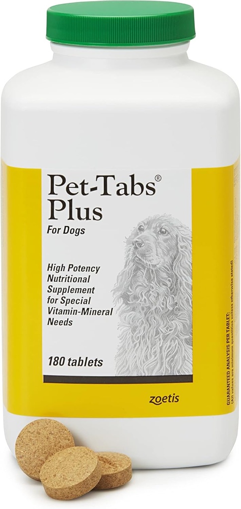 [BRSWIYDZO4FBAC32] Pet-Tabs Plus Suplemento Multivitamínico y Mineral para Perros con Necesidades Nutricionales Especiales, Tableta Chewable, Botella de 180 Cuentas