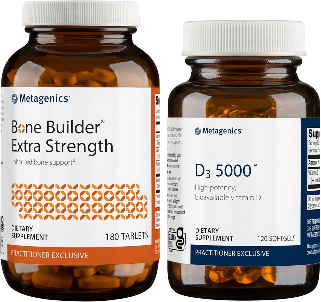 Metagenics Bundle - Bone Builder Extra Strength " D3 5000-180 Tablets of Bone Builder* - 20 Softgels de D3 5000 para soporte inmune y salud cardíaca*