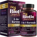 Productos de pureza MyBiotin SuperClinical New 5-in-1 Elite Multivitamin + MB40X Matriz de biotina Daily Multi - Cabello delgado desde 3 semanas - 40X Más Soluble vs Ordinary Hair Skin Nails - 120 Tabs