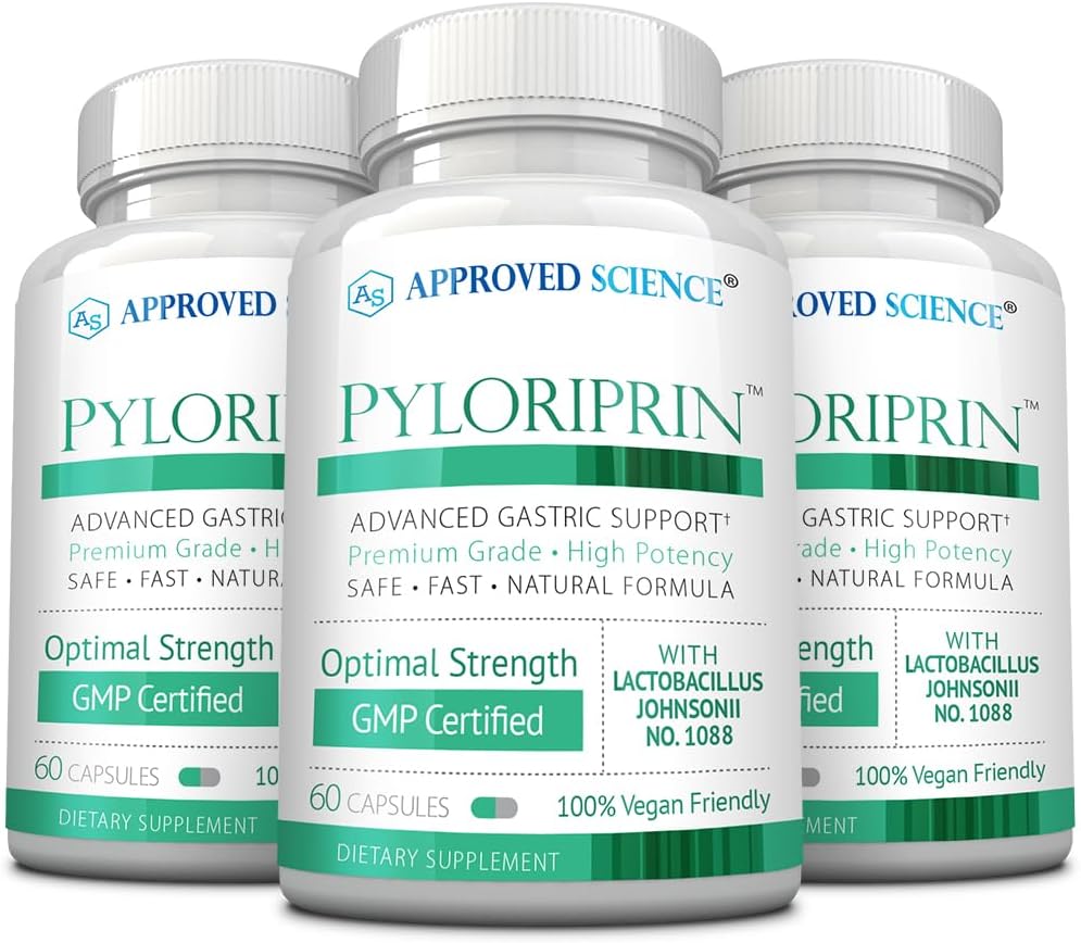 Ciencias aprobadas Pyloriprin - Soporte Digestivo Avanzado para una estomacha saludable - Zinc L-Carnosine, Probiótico, Broccoli Sprout, Deglycyrrhized Licorice - 180 cápsulas - Tres meses de suministro - Vegan
