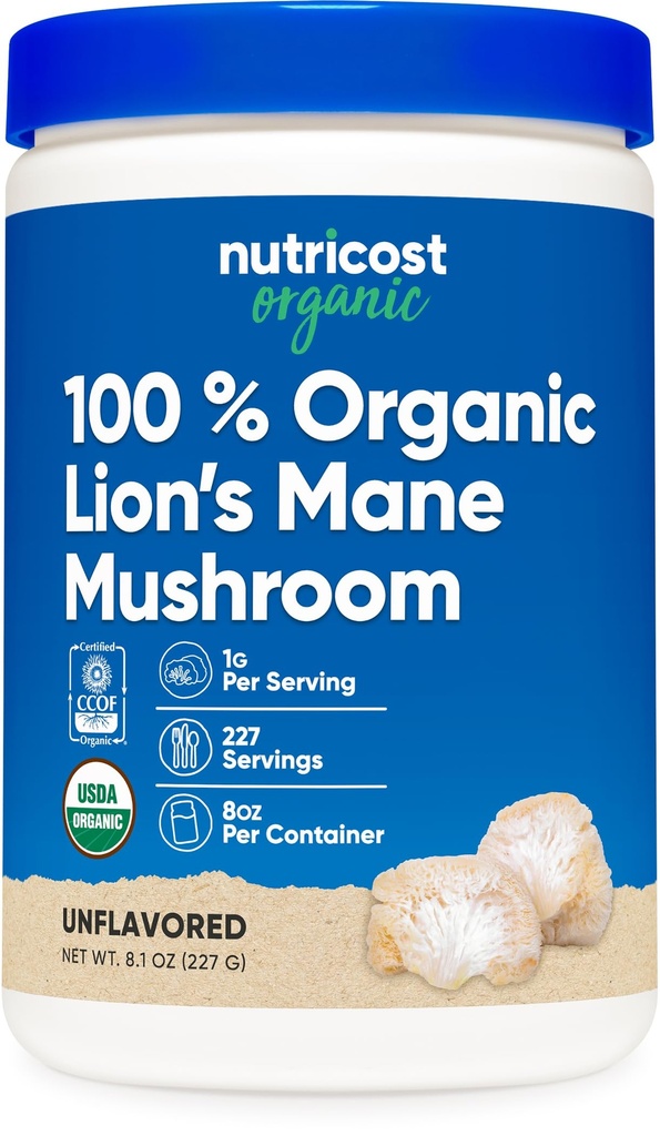 Nutricost Polvo de seno de león orgánico Mane (8 oz) - 227 Servimientos, Certificado USDA Suplemento orgánico