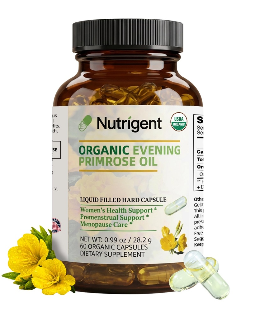 Suplemento Orgánica del aceite de la tarde, 940 mg 100% Puro con 10% de GLA, alta absorción cápsulas orgánicas líquidas, promueve la salud de las mujeres y la salud de la piel, frío prensado, 60 cuenta