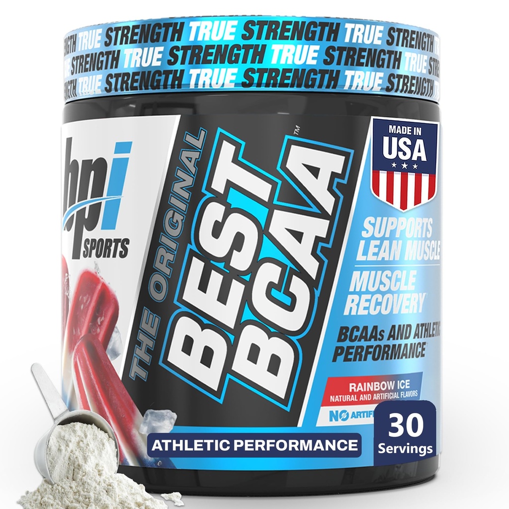 BPI Sports Best BCAA Powder - Muscle Recovery Support - Branched Chain Amino Amino Acids ¦ Building Blocks of Protein and Muscle - Post Workout Recovery – Hydration – Rainbow Ice, 30 Servings