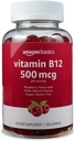 Amazon Basics Vitamina B12 500 mcg Gummies - Producción Normal de Energía y Metabolismo, Immune System Support, Raspberry, 100 Cuenta (2 por Serving) (antes Solimo)