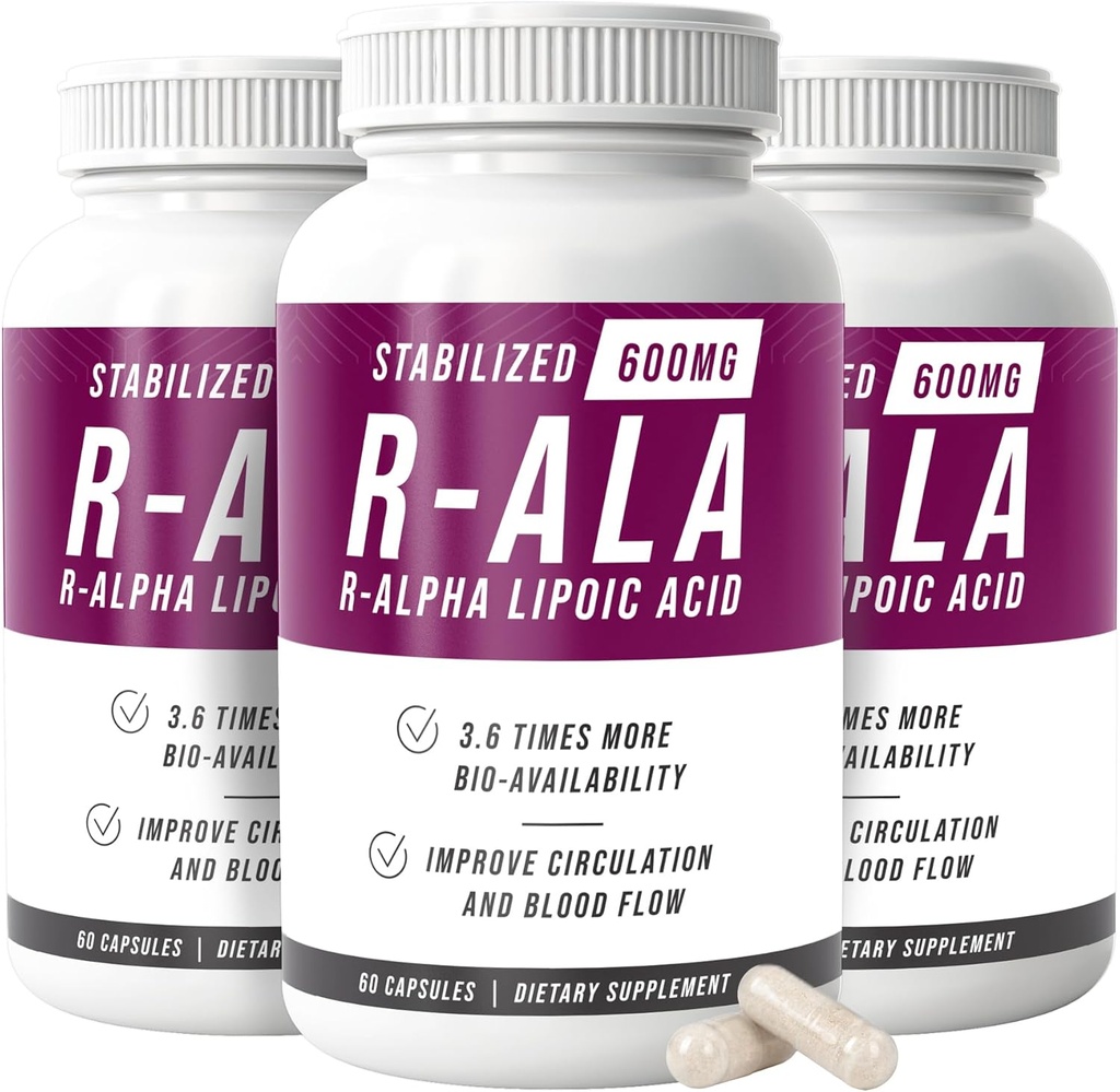 NERVE RENEW R-ALA Stabilized R Alpha Lipoic Acid 600mg Nerve Support Suplemento 3 Pack