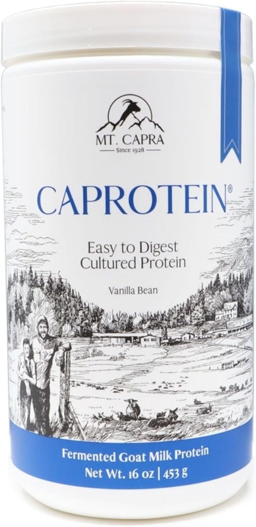 Mt. Capra Caprotein Silencio Casein Protein Concentrate, Fermented Goat Milk Protein from Grass-Fed Pastured Goats, Extremely Easy to Digest ← Vanilla Bean ← 23 Servings - 16 oz