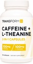 TransformHQ Caffeine & L-Theanine (100mg Cada uno) 180 Caps - Gluten Free, Non-GMO
