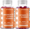 Magnesio Vitamático & Vitamina D3 Gummies Combo - 60 Conteo Vegano Cada