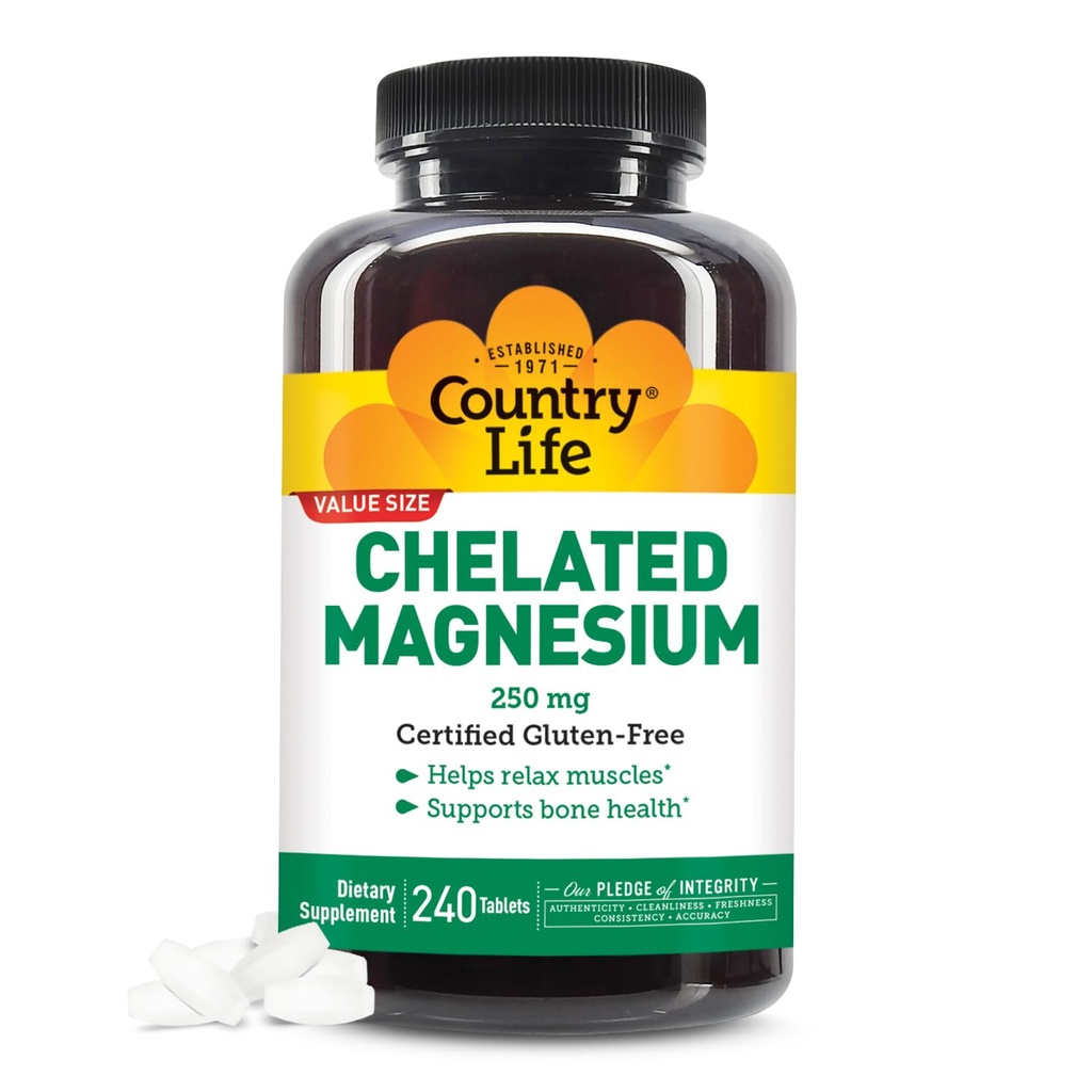 Vida en el país, Magnesio Chelatado 250mg, soporta la salud ósea e inmune, Suplemento diario, 240 ct
