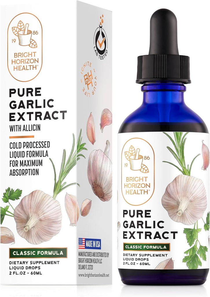 [BRSWGHYNCAMWAHT6] Extracto de ajo puro con Allicin Classic Fórmula Boost Soporte Vegan Friendly Natural Suplemento, Ajo Ecológico crudo en forma líquida, Superalimento Natural con Nutrientes y Minerales (2 fl oz)