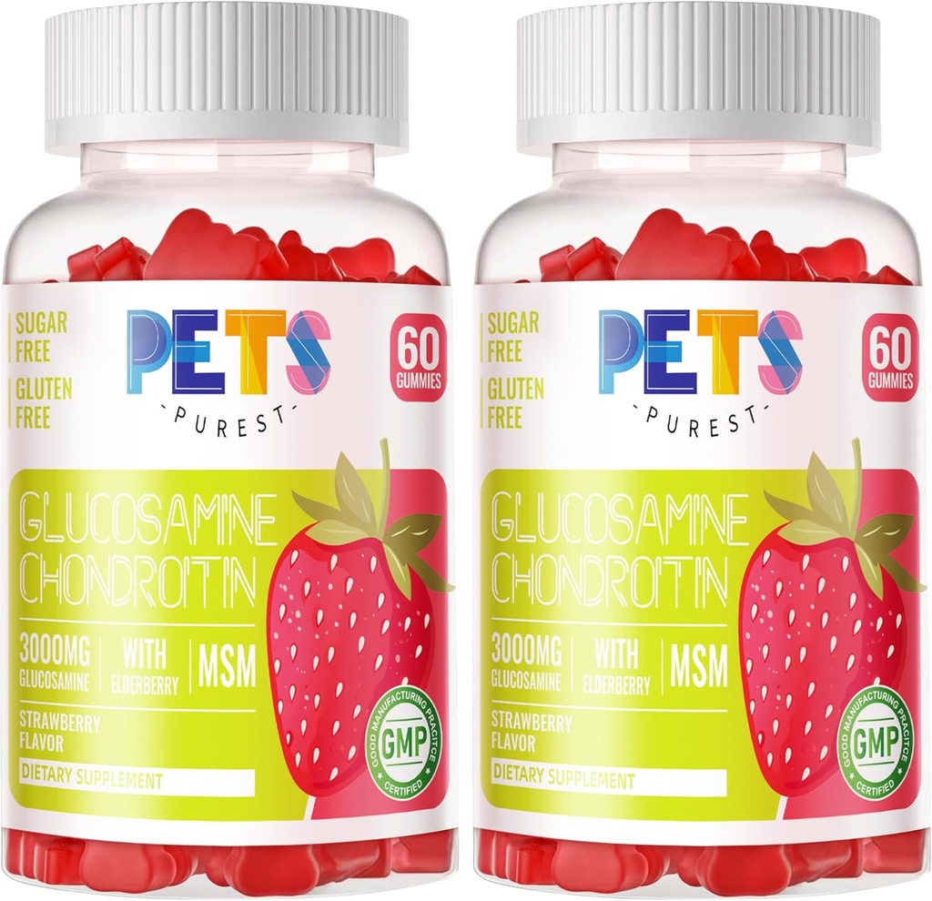 Glucosamine Chondroitin Gummies with MSM & Elderberry Extra Strength - Apoyo conjunto, suplemento de apoyo antioxidante para adultos, hombres y mujeres.(2 paquete) Fresa