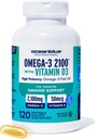 Oceanblue Professional Omega-3 2100 con vitamina D3 – 120 ct – Triple Strength Burpless Fish Oil Suplemento con EPA de alta potencia, DHA, DPA y Vitamina D3 – Wild-Caught – Orange Flavor (60 Servings)