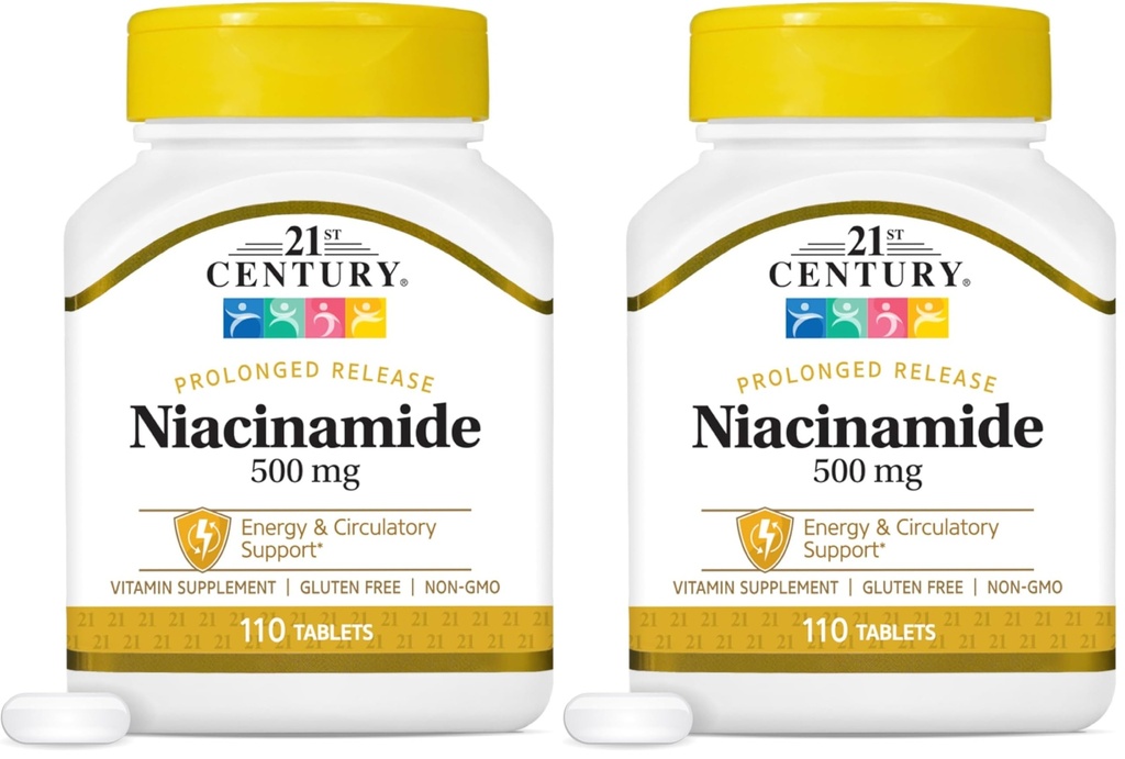 Niacinamida del siglo 21 500 mg Tablas de liberación prolongadas, 110 puntos (Pack de 2)