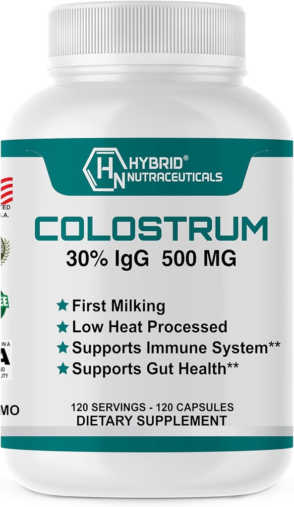 Nutracéuticos híbridos Bovine Colostrum Suplemento - Muscle Building - Immune Support - Powerful Digestion - Lactoferrin Supplement (120 Colostrum Capsules - 500mg - 30% IgG)