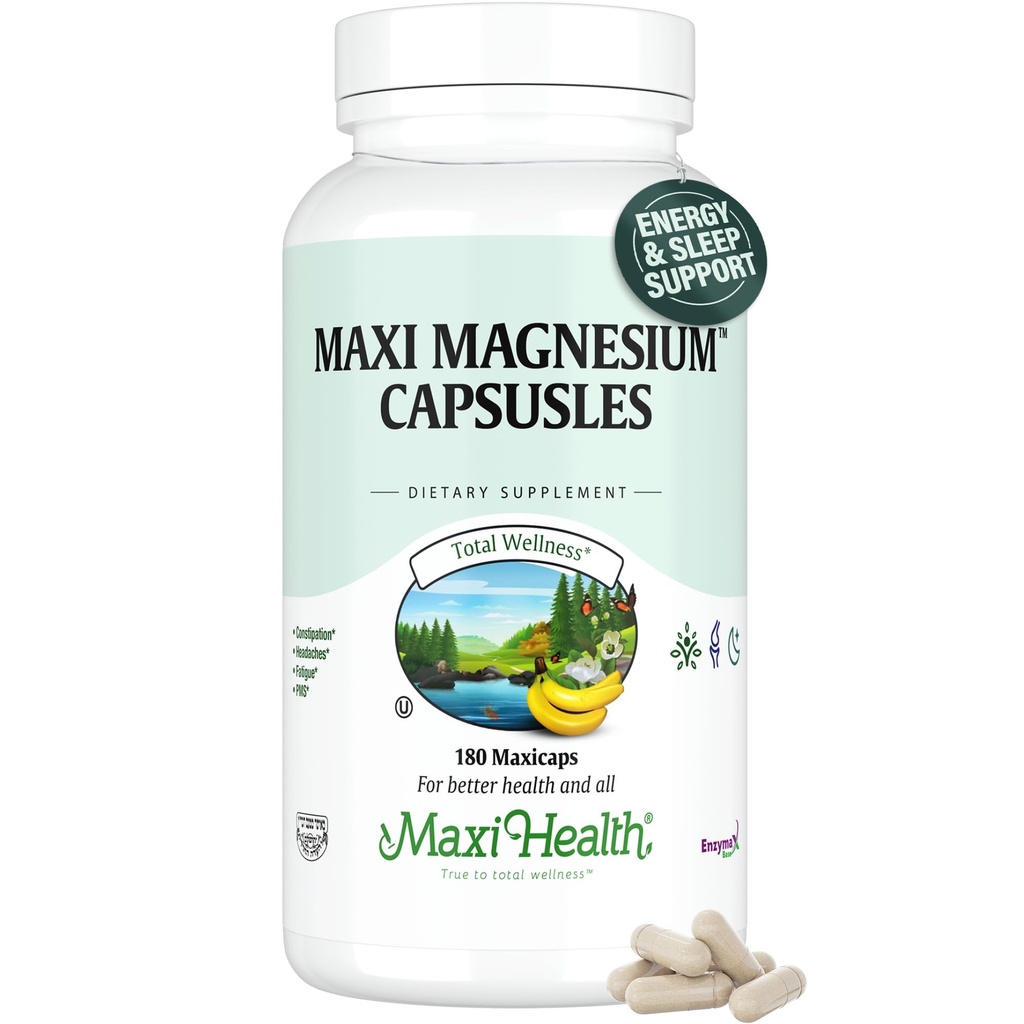 Magnesium Capsules - Producción de energía - Muscle & Nerve Health - Soporte de bonificación - Suplemento de magnesio del óxido de magnesio, magnesio Glycinate Chelate y Citrato de magnesio - 180 Conde de Maxi Health