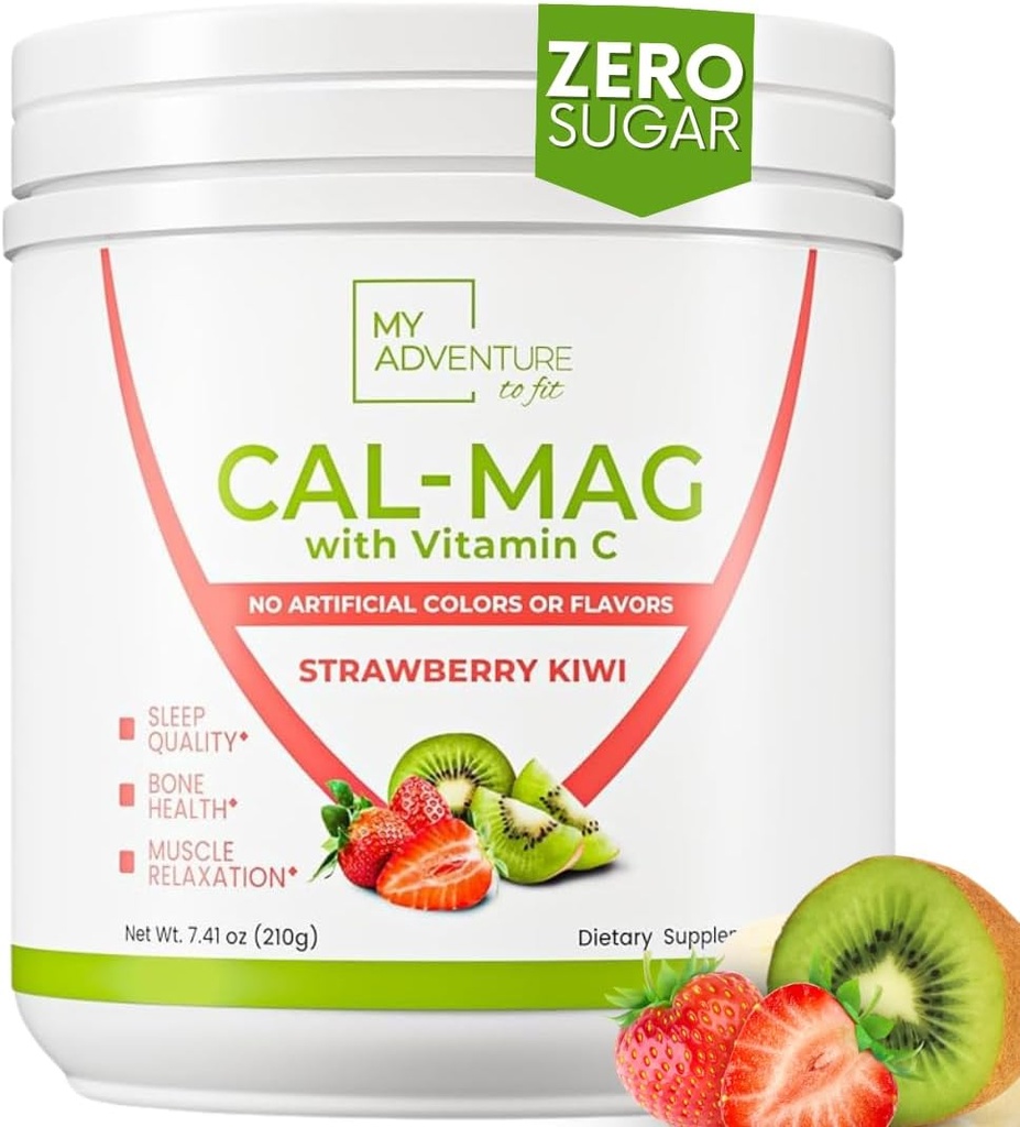 Calcio Magnesium Powder Suplemento - Magnesium Calcium Carbonate Powder for Strong Bones - Natural Magnesium Powder for Sleep Quality - Magnesium Citrate Powder (Strawberry Kiwi,30 Servings)