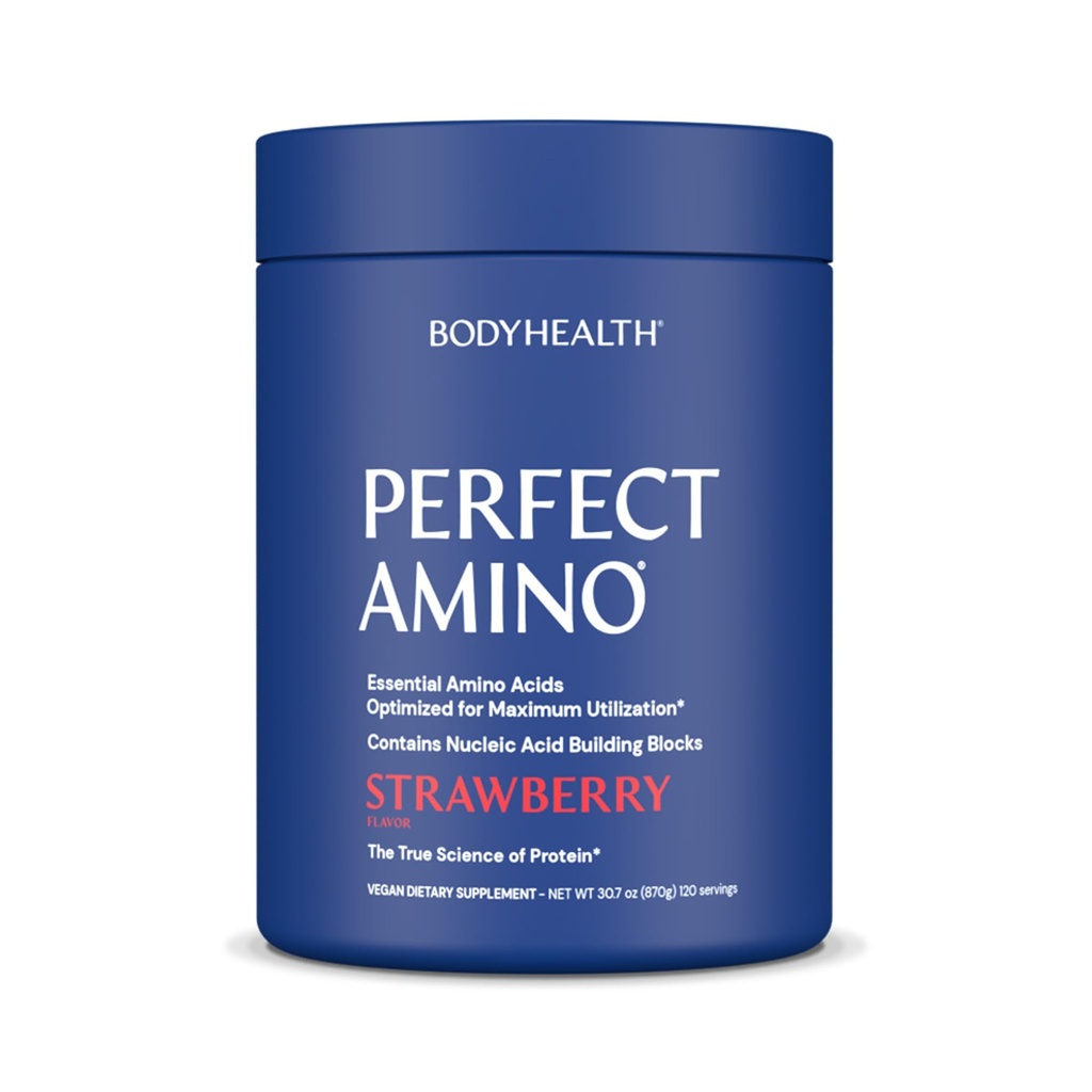 BodyHealth PerfectAmino Powder - BCAA and EAA Powder for Pre and Post Workout - Amino Acid Energy Drink for Men and Women to Support Lean Muscle and Recovery - Strawberry - 120 Servings