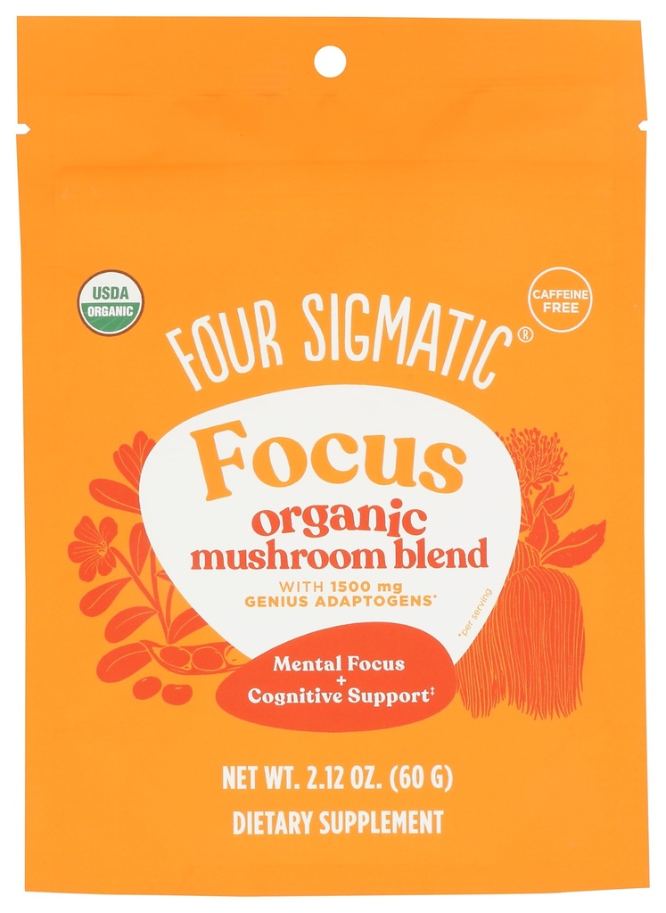 Four Sigmatic Focus Blend 7 Superfoods Adaptogen Blend Mix with Lion's Mane, Cordyceps, Rhodiola, Bacopa & Mucuna | Productivity & Creative Support | Decaf & Dissolves Easily | 30 Servings