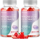 Magnesio Glycinate Gummies 1000mg - Suplemento de Potasio de Magnesio Libre de Azúcar con Vitamina D, B6, CoQ10 para calma Mood & Sleep Support - 120 Gummies de Fresa