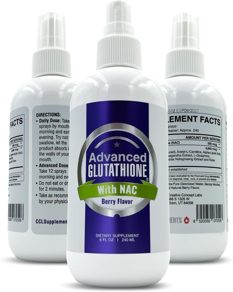 Líquido de Glutathione Spray Liposomal - Maximum Absorption Glutathione Suplemento con NAC, Ashwagandha, Glutamine, Ascorbic Acid - Uso fácil sublingual - Immune " Detox Support - 8oz