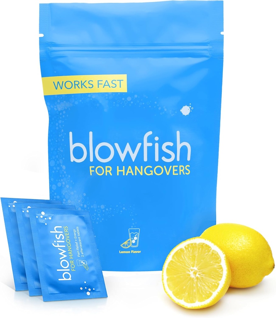 Blowfish for Hangovers - Alivio de resaca rápido _ Fórmula recognizada por la FDA - Garantizado para aliviar los síntomas de resaca en 15 minutos viv perfecta para bodas y esenciales de vacaciones.