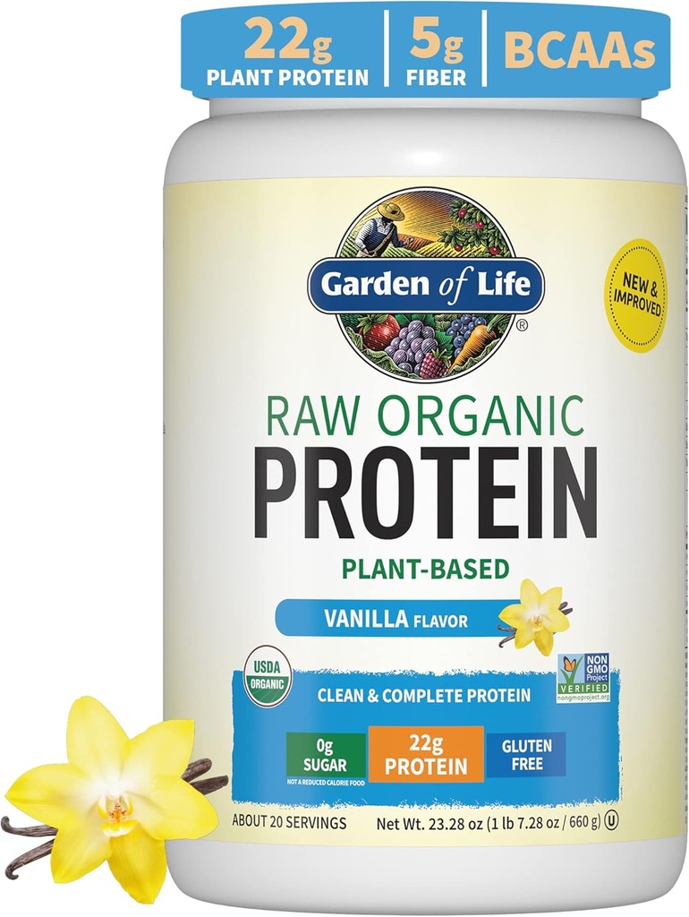 Garden of Life Protein Powder, Vegan Protein Powder, BCAA, Probiotics " Digestive Enzymes, Gluten " Lactose Free, Vanilla, 1.5 LB