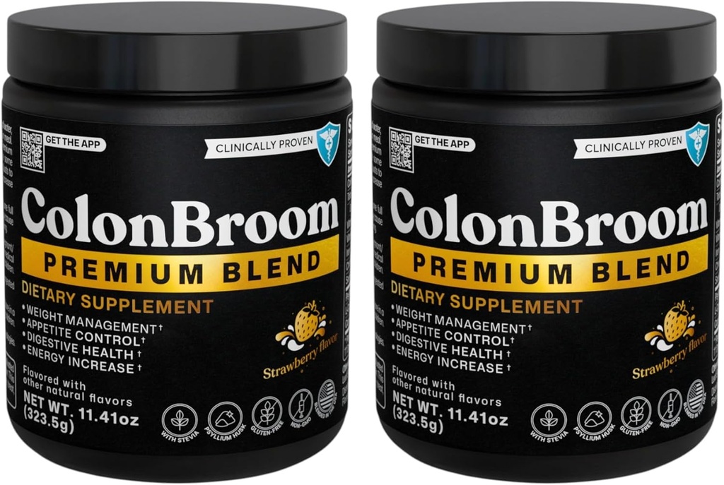 ColonBroom Premium Weight Management Supplement (Strawberry) - Colon Broom Psyllium Husk Fiber Powder Drink - Gluten Free, Non-GMO Colon Cleanse for Bloating Relief " Gut Health, 100 Servings