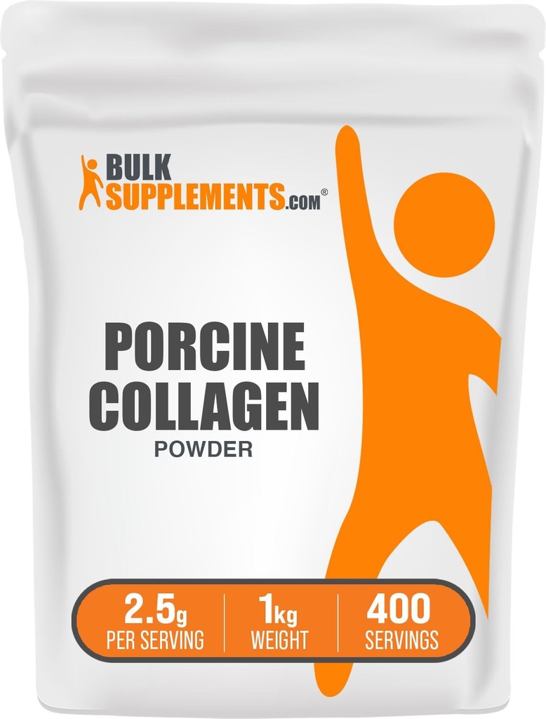 BulkSupplements.com Porcine Collagen Powder - Hydrolyzed Collagen, Peptides - Gluten Free, 2500mg por Serving, 5kg (11 lbs) (Pack of 5)