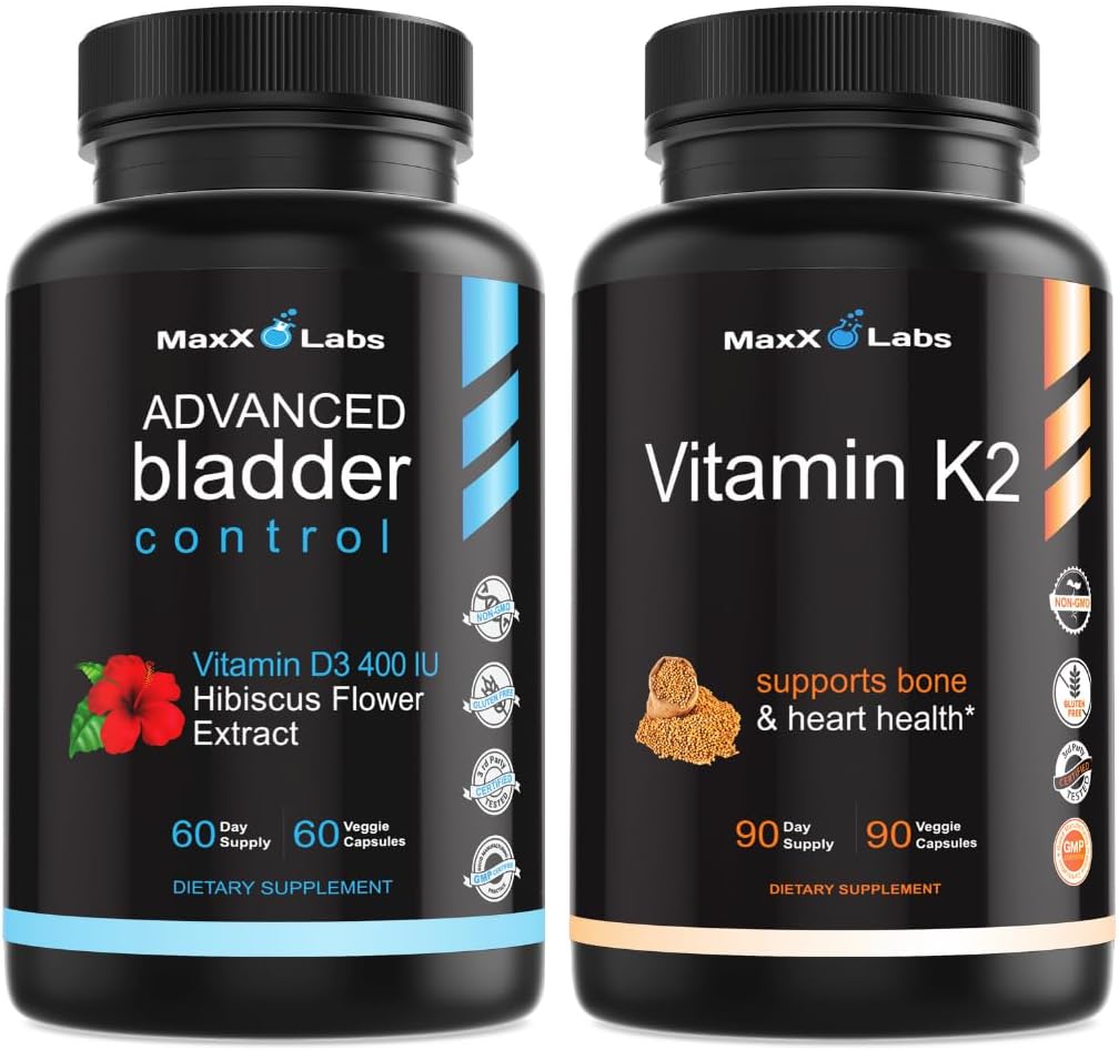 Suplemento avanzado de control de la vejiga para mujeres y hombres 60 cápsulas + Suplemento de vitamina K2 - Vitamina Full Spectrum K2 MK7, MK4 & Calcium - 90 cápsulas