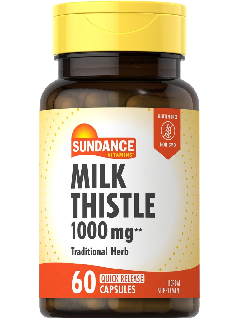 Sundance Milk Thistle 1000mg ← 60 Quick Release Capsules ◾ Suplemento Herbal Tradicional Silencioso No GMO y Fórmula Libre Gluten