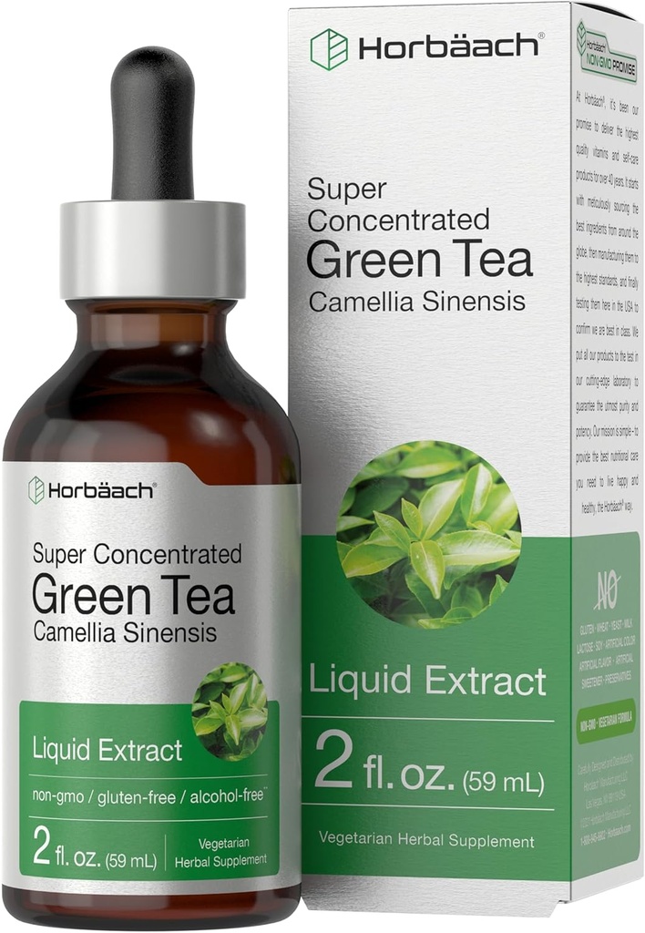 Horbäach Green Tea Extract Liquid Drops TENIDO 2 Fl Oz TENIDO Herbal Tincture ANTE Alcohol Gratis Silencio Vegetarian ANTE Super Concentrated Supplement TEN NO GMO, Gluten Free