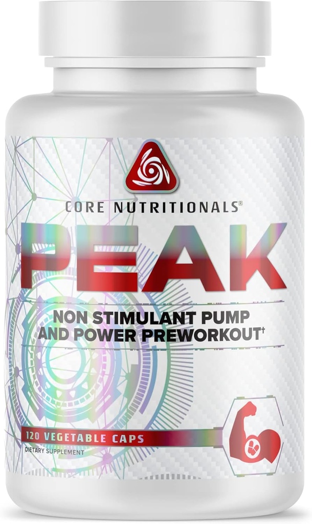 Nutriciones básicas Peak, Preworkout no estimulante con VasoDrive-AP® y Peak ATP® para bombas y resistencia, (120 Conteo)
