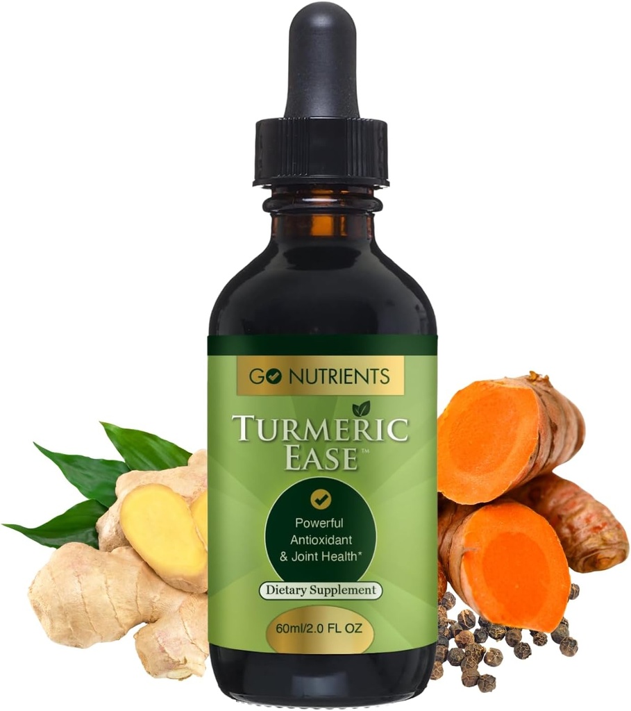 Go Nutrients Turmeric Ease - Suplemento Turmérico Orgánico con Curcumin, Ginger & Black Pepper - Líquido gotas Extracto Tintura para la absorción rápida – apoya la salud conjunta & Defensa Inmunitaria – 2oz