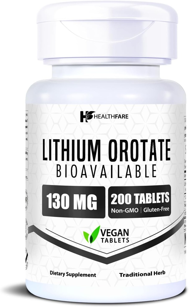 Lithium Orotate Suplemento 130mg tención 200 Tablets Vegetarianos Trace Mineral ← Mood, Brain & Memory Support ← Non-GMO, Gluten-Free TEN Made in USA